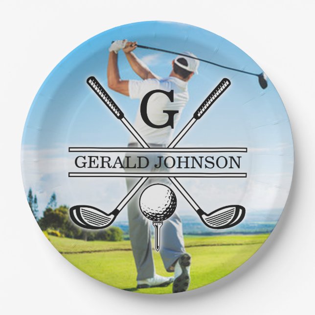 Assiettes En Carton Conception de monogramme de golf personnalisée ave (Devant)