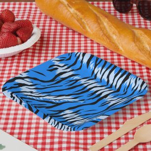 Assiettes En Carton Conception de motif de peau d'animal Tigre Bleu
