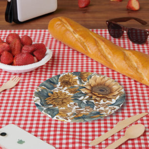 Assiettes En Carton Conception de motif de tournesols dansants