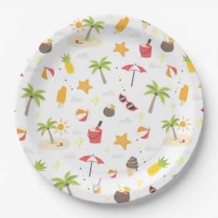 Assiettes En Carton Conception de motif de vacances de plage d'été tro