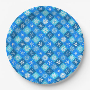 Assiettes En Carton Conception de motifs de flocon de neige bleu migno
