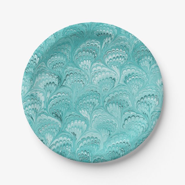 Assiettes En Carton Conception de papier marbré Aqua (Devant)