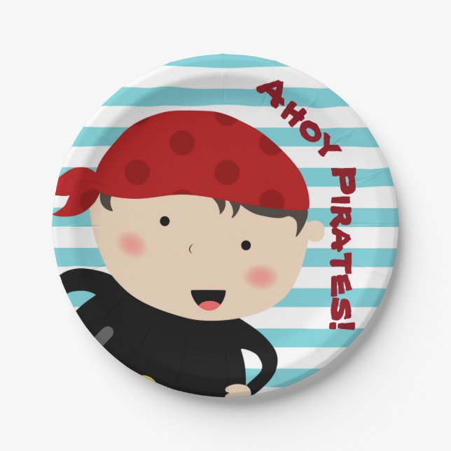 Assiettes En Carton Conception de pirate avec l'arrière - plan rayé (Devant)