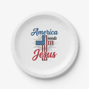 Assiettes En Carton Conception de t-shirt croix patriotique L'Amérique