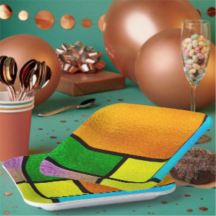 Assiettes En Carton Conception de vitrail coloré
