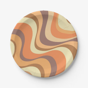 Assiettes En Carton Conception d'ondes rétrogrades modernes multicolor