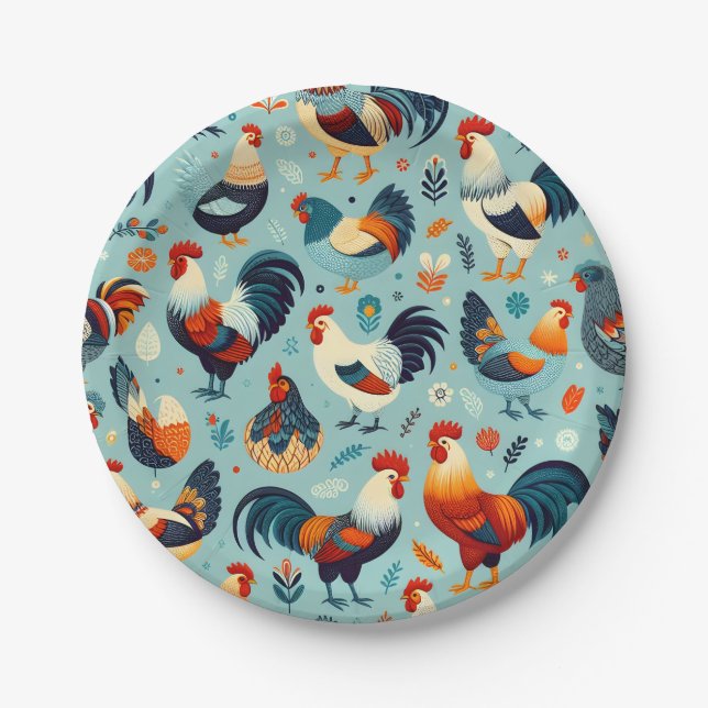 Assiettes En Carton Conception du poulet et du coq (Devant)