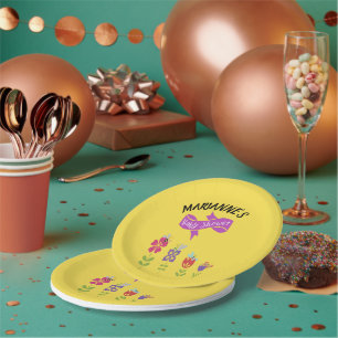 Assiettes En Carton Conception Fleur et Insectes Jaune Design Nom