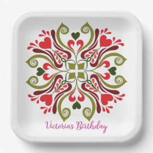 Assiettes En Carton Conception florale personnalisée avec nom 