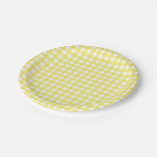Assiettes En Carton Conception jaune et blanche de guingan (Angle)