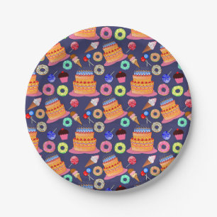Assiettes En Carton Conception Motif de pâtisserie de gâteaux d'annive