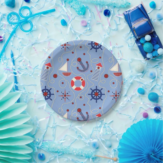 Assiettes En Carton Conception Nautique (Fête)