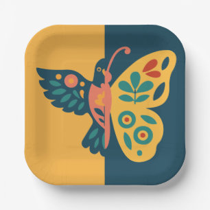 Assiettes En Carton Conception papillon fantaisiste et colibri