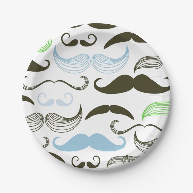 Assiettes En Carton Conception verte, bleue et noire de moustache (Devant)