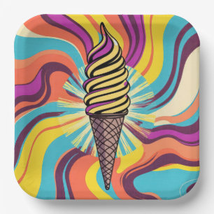 Assiettes En Carton Cône de Glace Art Pop Psychédélique