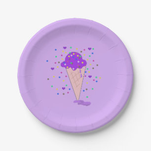 Assiettes En Carton Cône de glace au confetti violet
