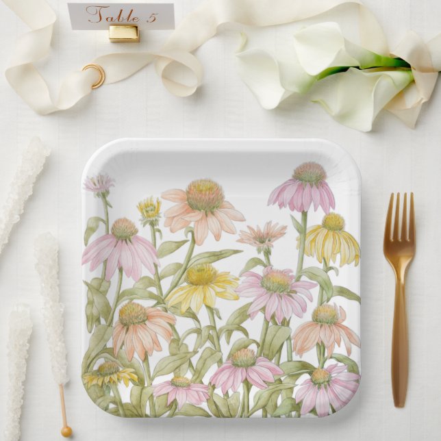 Assiettes En Carton Coneflowers Watercolor (Mariage)