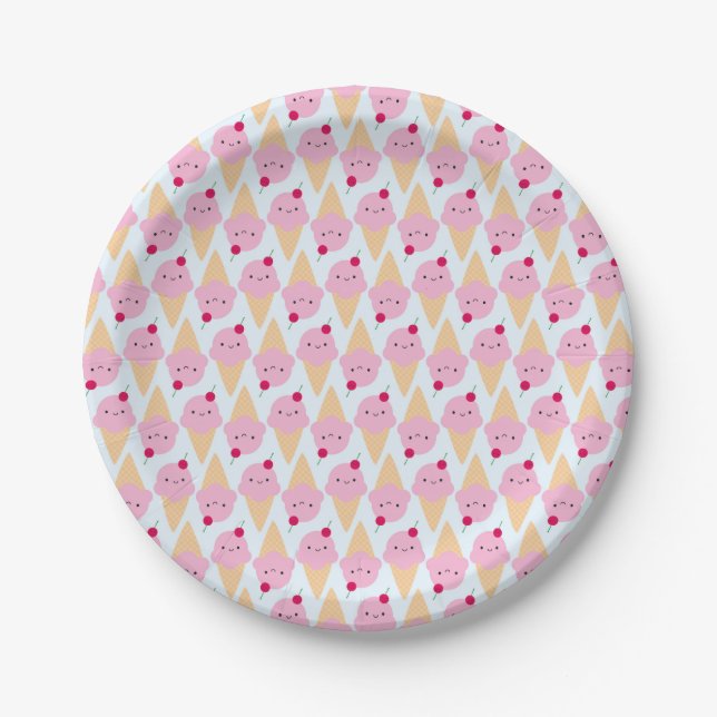 Assiettes En Carton Cônes de crème glacée Kawaii (Devant)