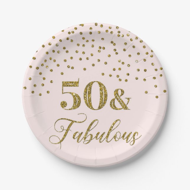 Assiettes En Carton Confetti 50e anniversaire de Blush Pink Gold (Devant)