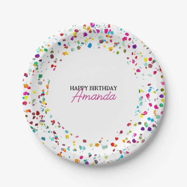 Assiettes En Carton Confetti coloré mignon 1er anniversaire (Devant)