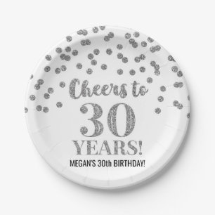 Assiettes En Carton Confetti d'argent brille jusqu'à 30 ans d'anniver