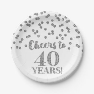 Assiettes En Carton Confetti d'argent brille jusqu'à 40 ans d'anniver