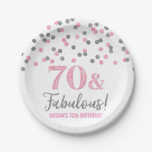 Assiettes En Carton Confetti d'argent rose 70 et fabuleux anniversaire