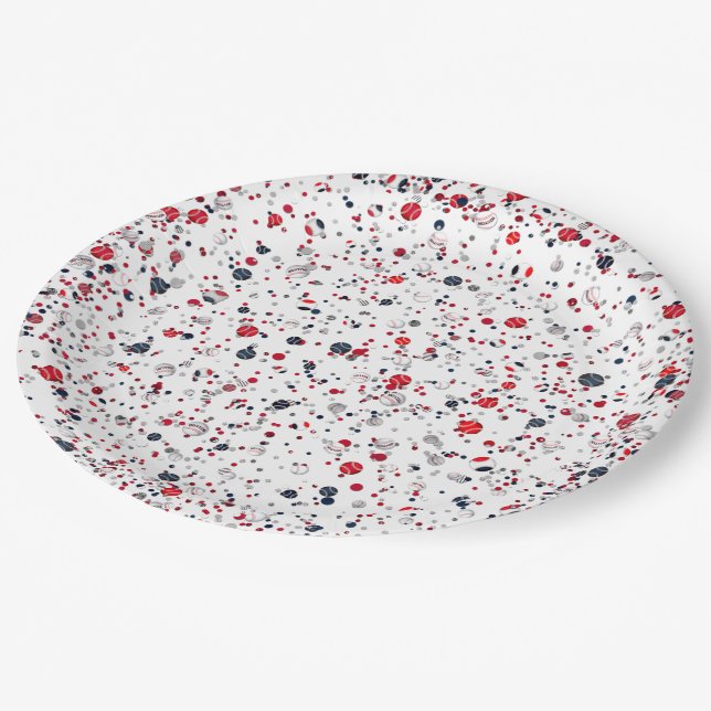 Assiettes En Carton Confetti de baseball, PLAQUES DE PARTI PAPIER-Tran (Angle)