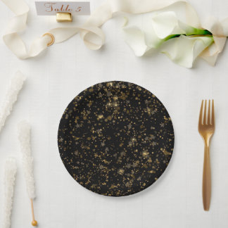 Assiettes En Carton Confetti de luxe noir et or | Luxe Nouveau