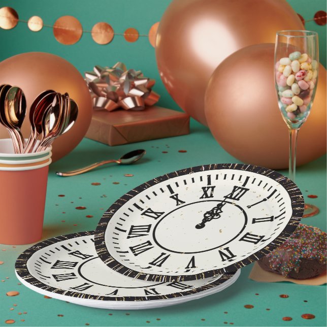 Assiettes En Carton Confetti de Nouvel An sur l'horloge et les feux d' (Multi)