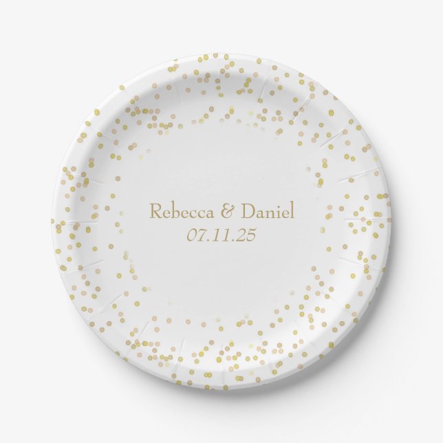 Assiettes En Carton Confetti de poussière d'or (Devant)