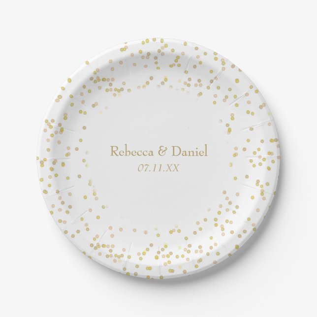 Assiettes En Carton Confetti de poussière d'or (Devant)