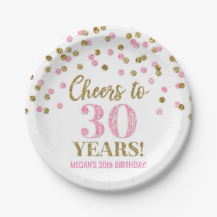 Assiettes En Carton Confetti d'or rose : 30 ans d'anniversaire