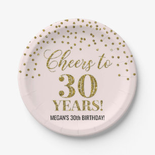 Assiettes En Carton Confetti d'or rose : 30 ans d'anniversaire