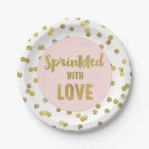 Assiettes En Carton Confetti d'or rose parsemé d'amour