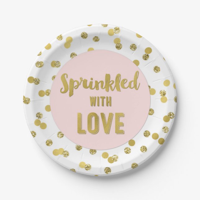 Assiettes En Carton Confetti d'or rose parsemé d'amour (Devant)