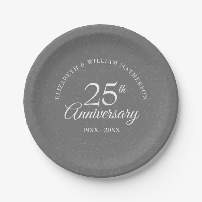 Assiettes En Carton Confetti du 25e anniversaire Mariage d'argent mode (Devant)