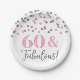 Assiettes En Carton Confetti en argent rose 60 et fabuleux