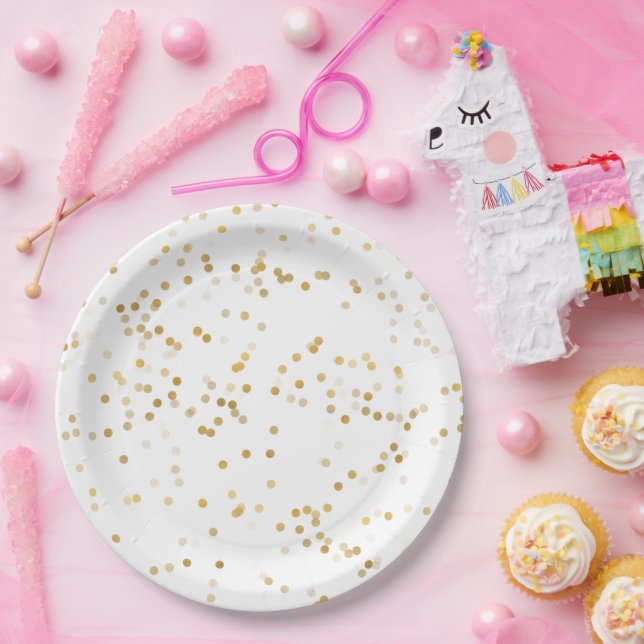 Assiettes En Carton Confetti en or blanc (Fête)