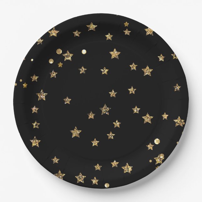 Assiettes En Carton Confetti étoiles dorées parties scintillant brilla (Devant)