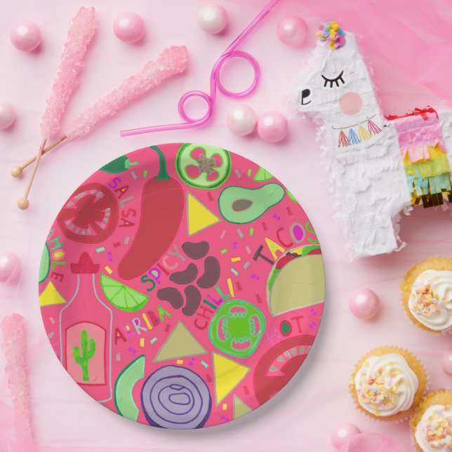 Assiettes En Carton Confetti Fiesta rose (Fête)