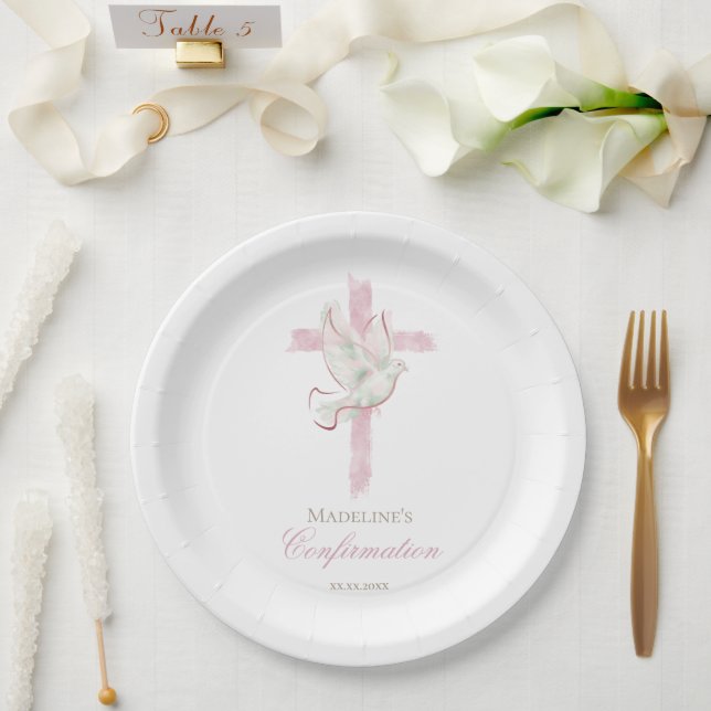 Assiettes En Carton Confirmation croix rose (Mariage)