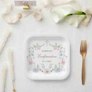Assiettes En Carton Confirmation du cadre floral élégant