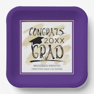Assiettes En Carton CONGRATS violets modernes GRAD Hand Lettré