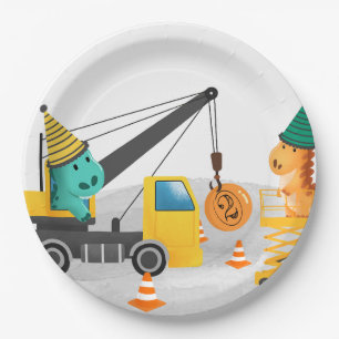 Assiettes En Carton Construction 2e fête d'anniversaire, Thème Dinosau