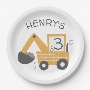 Assiettes En Carton Construction Petit Constructeur de Digger Annivers