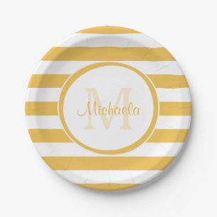 Assiettes En Carton Contemporain Nommé Mimosa Yellow Awning Stripes