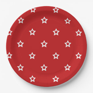 Assiettes En Carton Contours d'étoile sur le rouge