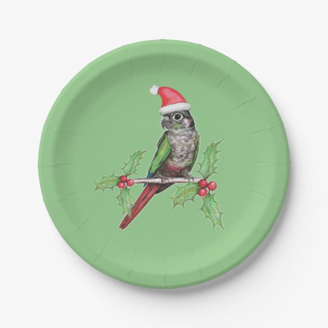 Assiettes En Carton Conure verte de Noël (Devant)