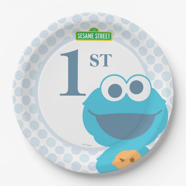 Assiettes En Carton Cookie Monster Baby Anniversaire (Devant)